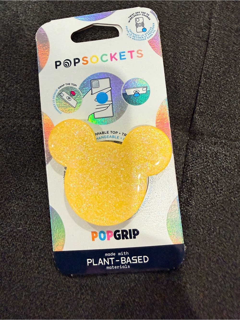 PopSockets PopGrip Yellow Glitter Color Shift Mickey Ear Phone Grip